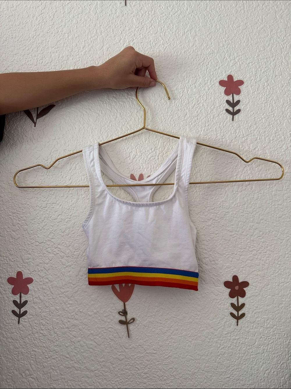 Nordstrom White Tank Crop Top with Rainbow Stripe